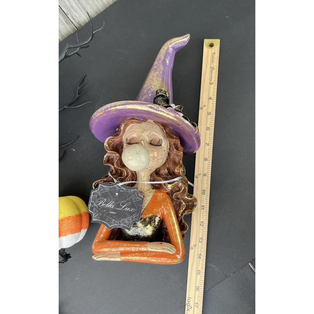 Witch Blowing Bubble Gum Pink Hair Eyelashes Halloween New Decor 12